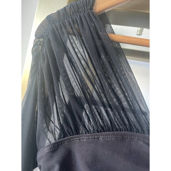 $295 A.L.C. Womens Black V-Neck Mesh Long Sheer Sleeve Blouse Top Size Small - Picture 4 of 8
